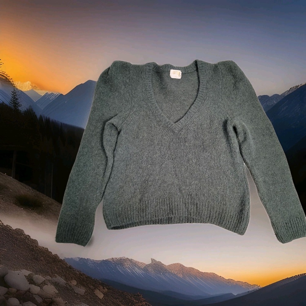 🛍️Nation LTD Sweater Womens Medium Baby Alpaca Merino Wool Puff Sleeve Pullover